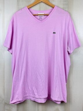 Lacoste Men’s V-Neck Pima Cotton Jersey Short Sleeve T-Shirt Logo Pink 3XL